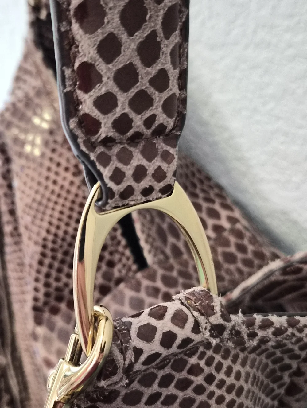 G.I.L.I. Got It Love It Snakeskin Embossed Leather Fringe Hobo Bag Brown